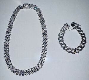 Iced out Cuban 18” Chain and 7.8” Bracelet set. Australian Crystal